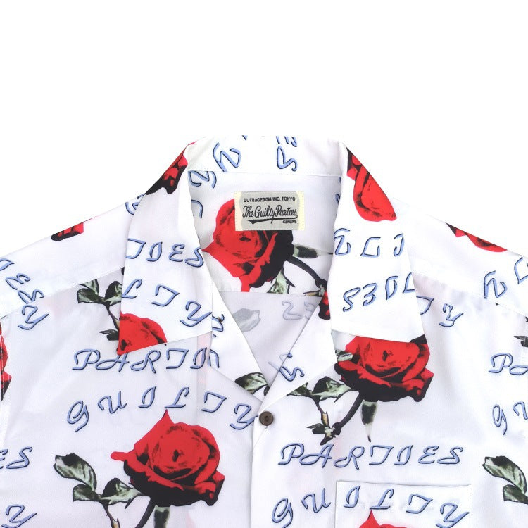 GUILTYPARTIES TIGER Shirts 21ss Rose ALOHA full print, Hawaiian short-sleeved shirt for men and women