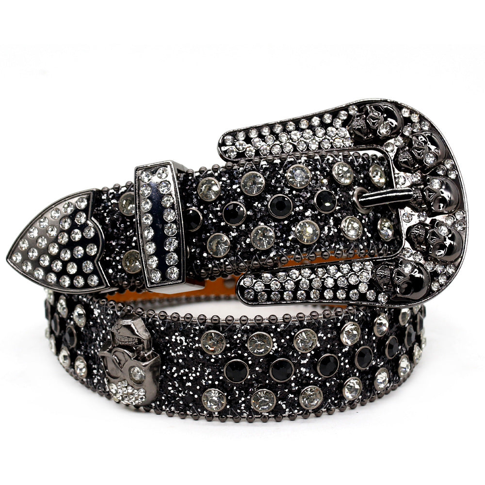 Hip-hop punk rhinestone belt skull