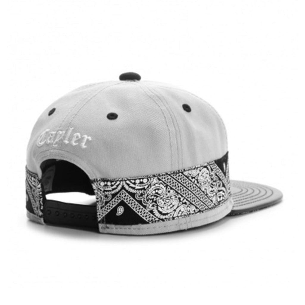 Trendy flat brimmed snapback hatscashew pattern printing embroider leather hat