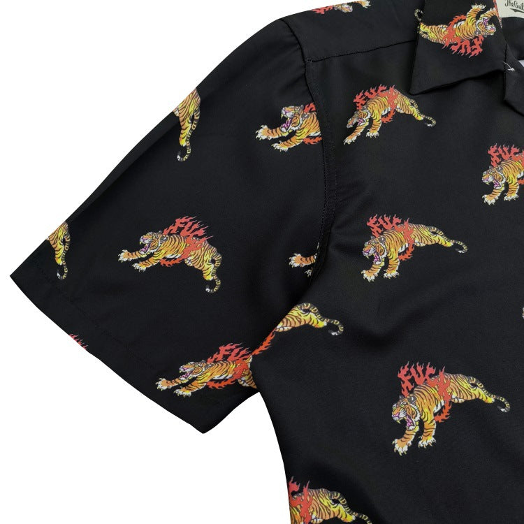 GUILTYPARTIES TIGER Shirts 22ss TIM LEHI Flame Tiger, Hawaiian Short Sleeve Shirt
