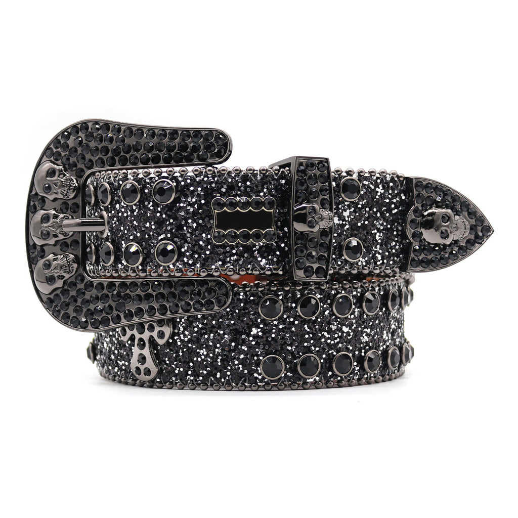 Hip-hop punk rhinestone belt skull dark style