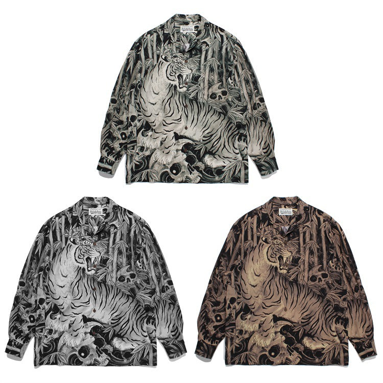 GUILTYPARTIES TIGER Long sleeved shirt 23FW Bamboo Forest Tiger TIMLEHI Hawaiian rayon long-sleeved shirt men