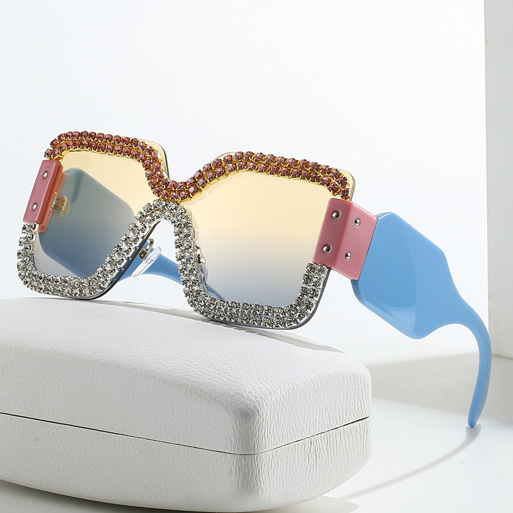 Trendy punk glasses double row rhinestones
