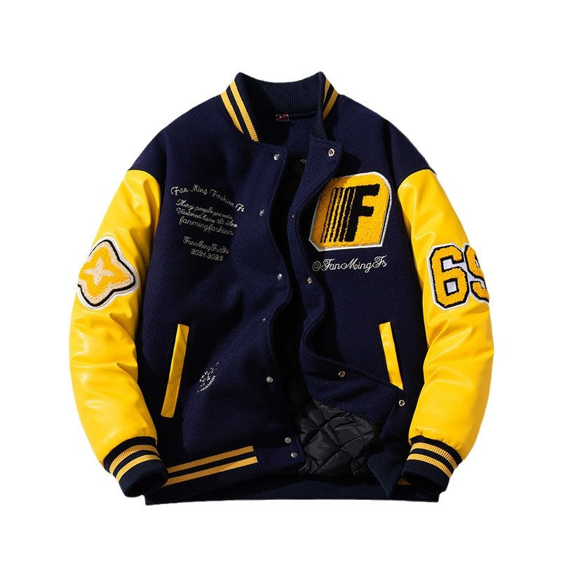 Mens Vintage Jackets Racing Motorcycle Baseball Suit Embroidered Leather Jacket Padded Cotton