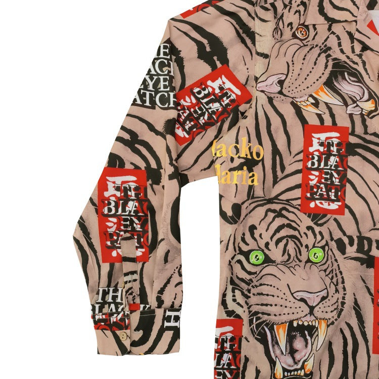 GUILTYPARTIES TIGER Long sleeved shirt Eye strap attention tiger totem skull Hawaiian long sleeved shirt