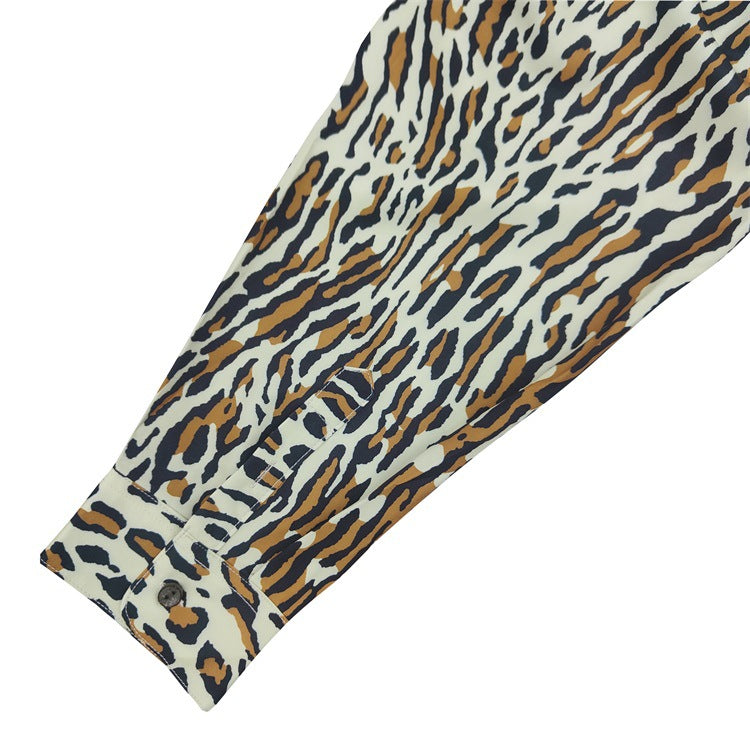 GUILTYPARTIES TIGER Long sleeved shirt 24AW new striped, leopard print Hawaiian rayon long-sleeved shirt men