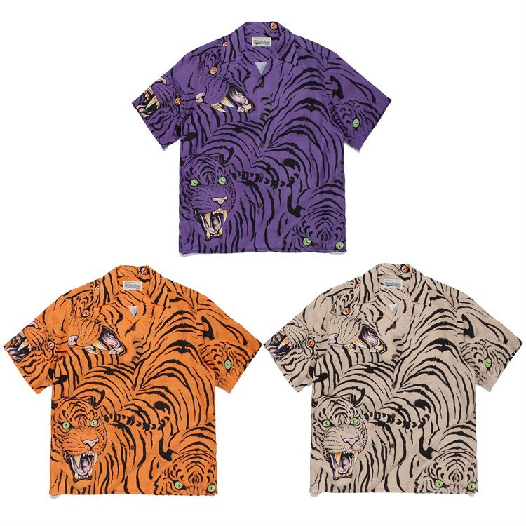 GUILTYPARTIES TIGER Shirts 22SS Cloud Tiger TIM LEHI Dragon Tiger Casual Short Sleeve Hawaiian Shirt Men and Women