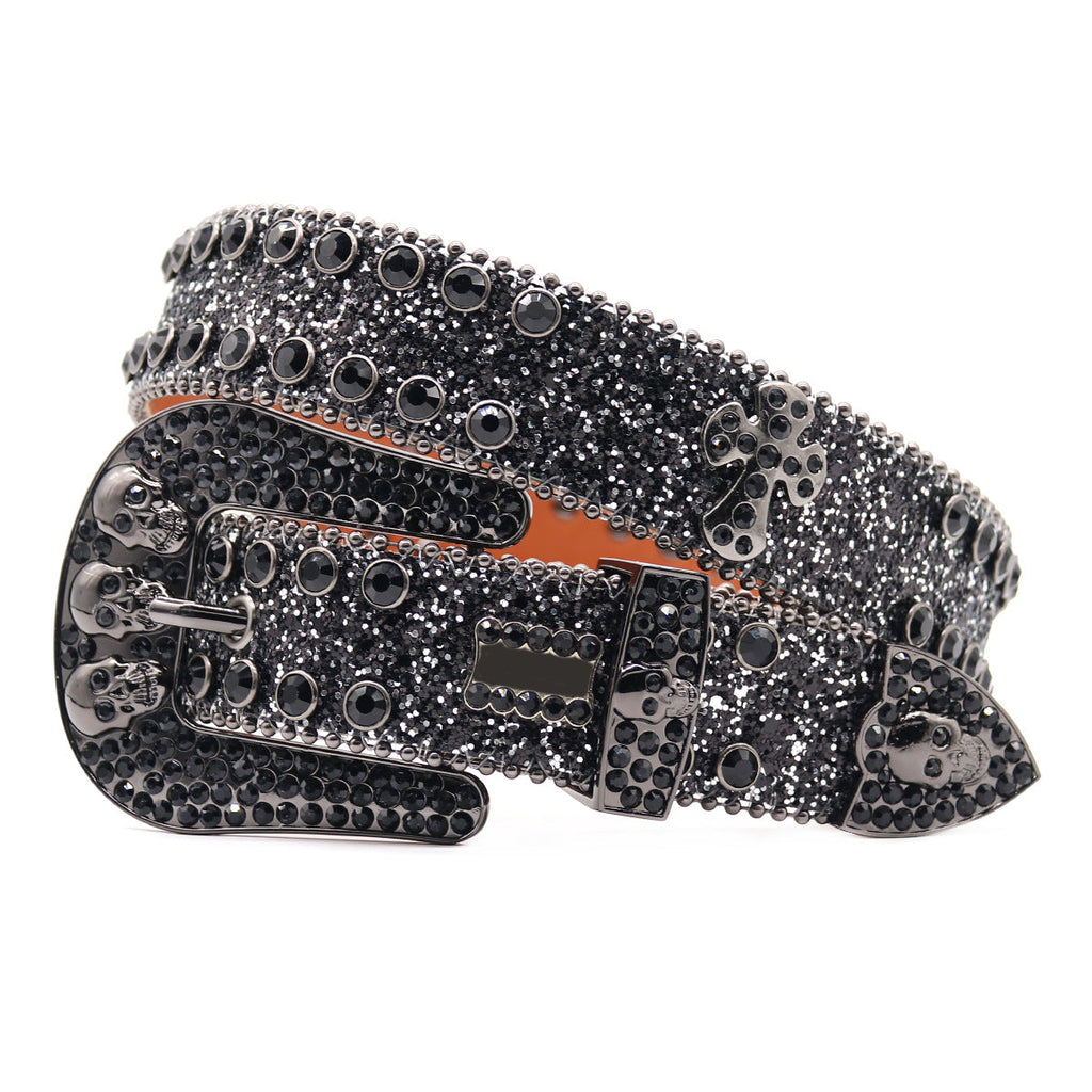 Hip-hop punk rhinestone belt skull dark style