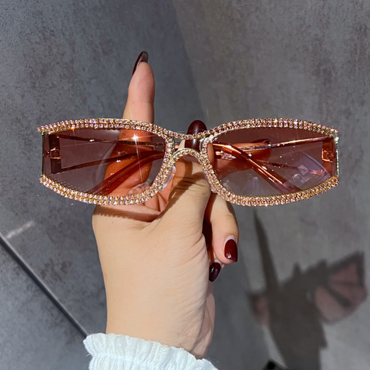 Trendy punk glasses y2k cut out diamond retro