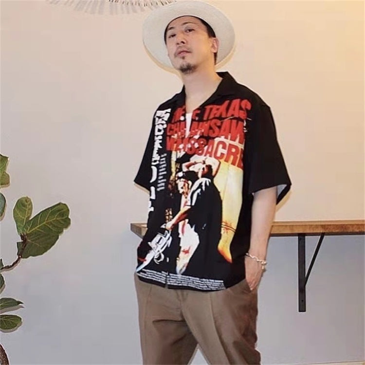 GUILTYPARTIES TIGER Shirts 22ss Texas Chainsaw Demon Maniac Hawaiian Print Short Sleeve Shirt Men