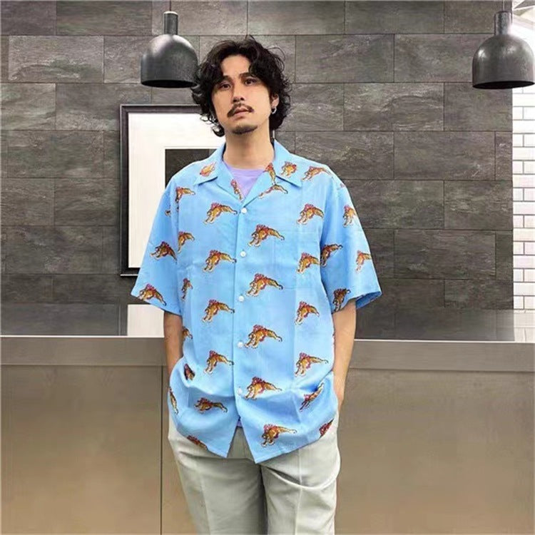 GUILTYPARTIES TIGER Shirts 22ss TIM LEHI Flame Tiger, Hawaiian Short Sleeve Shirt