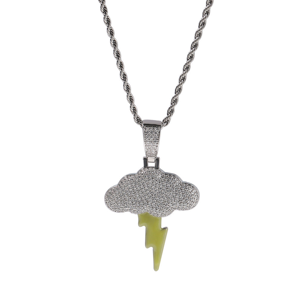 Jewelry Hip Hop Lightning Pendant Copper Inlaid Zircon Necklace Lightning Spectrum