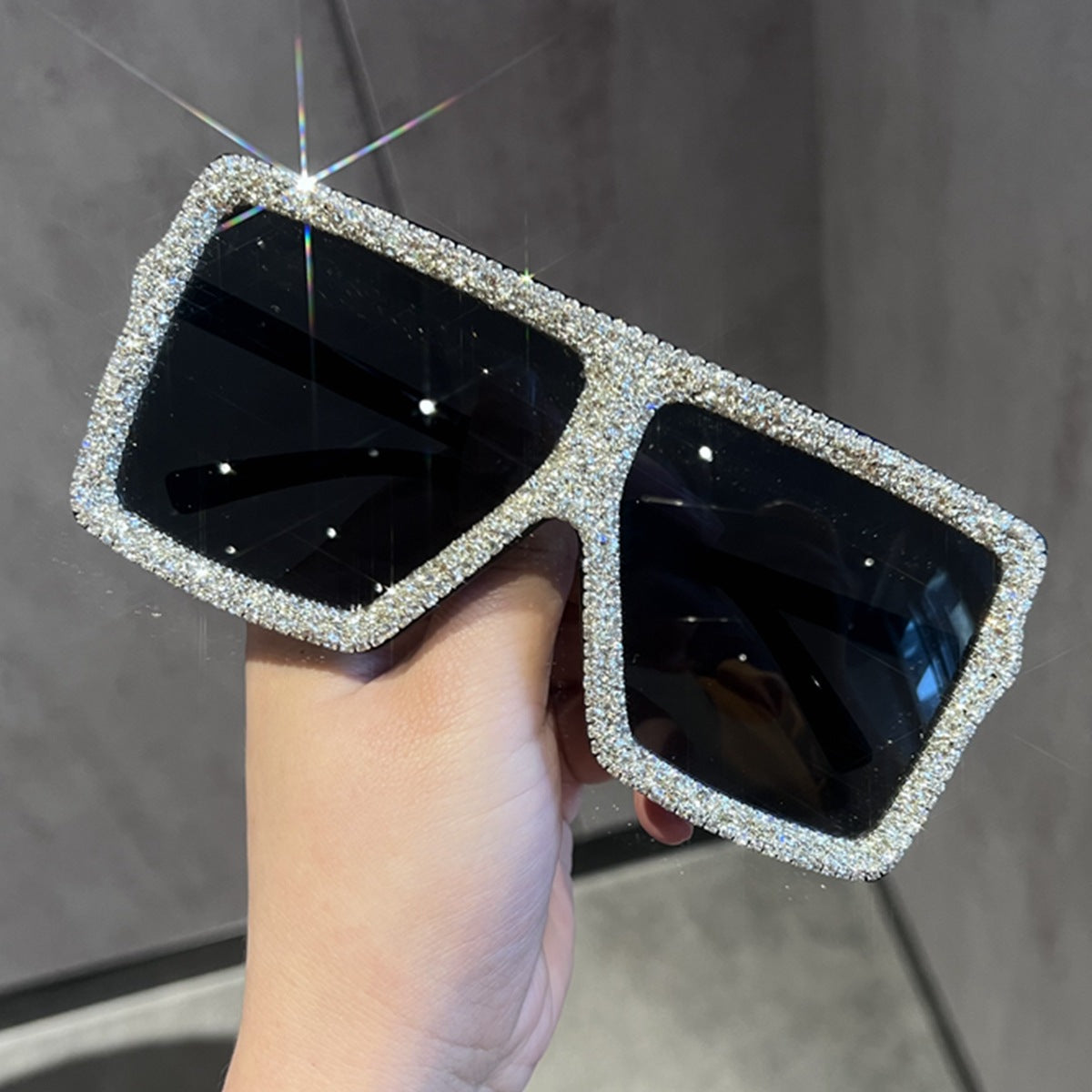 Trendy punk glasses diamond-encrusted uv protection