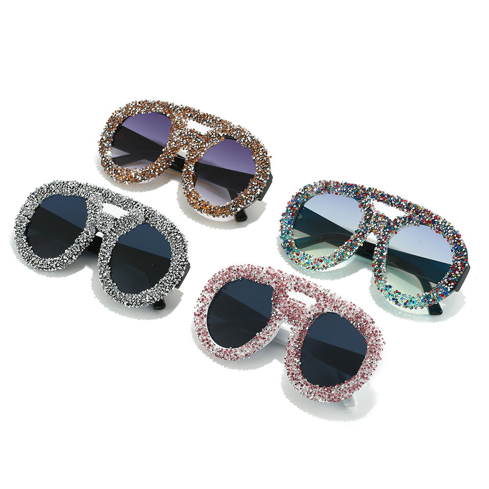 Trendy punk glasses round full diamond retro