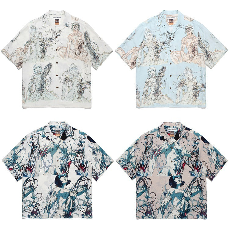 GUILTYPARTIES TIGER Shirts 23SS Ghost in the Shell print Hawaiian short-sleeved shirt men