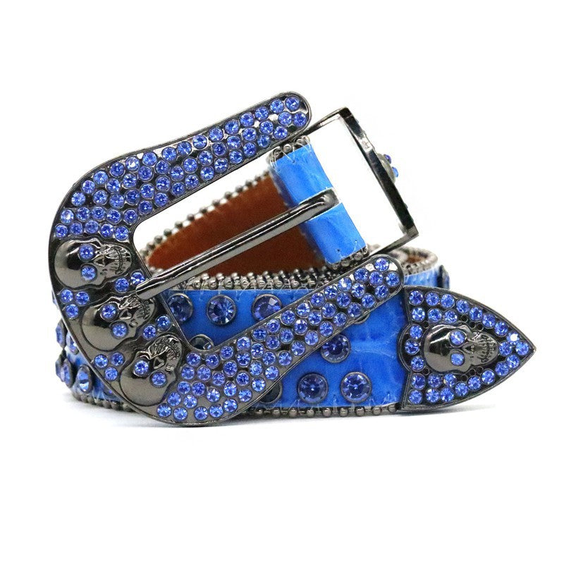 Hip-hop punk rhinestone belt small crocodile pattern