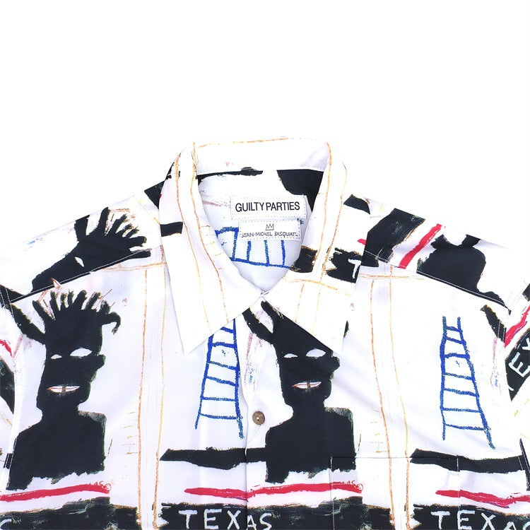 GUILTYPARTIES TIGER Shirts 23SS BASQUIAT Basquiat, Hawaiian Short Sleeve Shirt Men