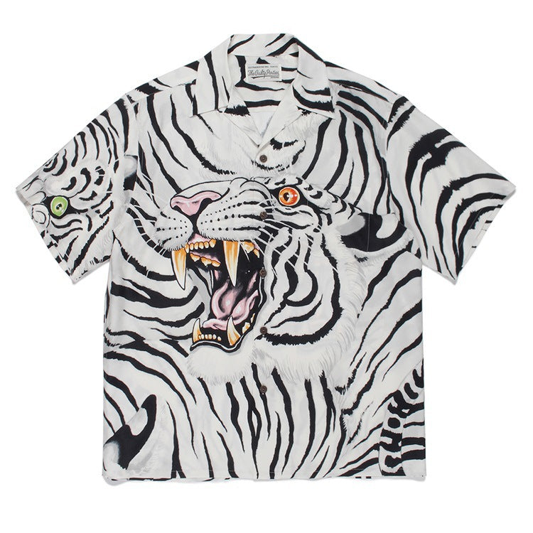 GUILTYPARTIES TIGER Shirts 22ss TIM LEHI Tiger Head, Yunhu, Tiger Pattern Short Sleeve Shirt Men