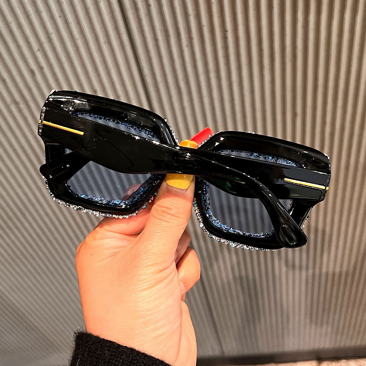 Trendy punk glasses large frame rhinestones