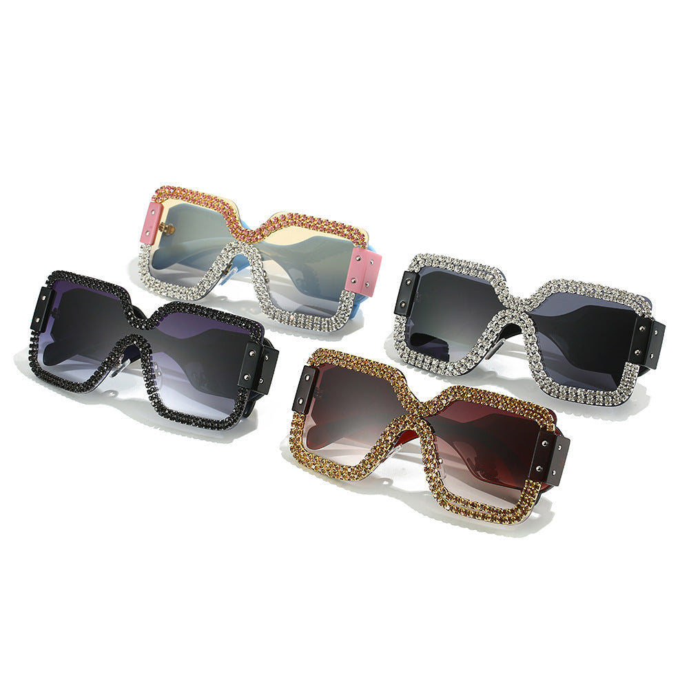Trendy punk glasses double row rhinestones