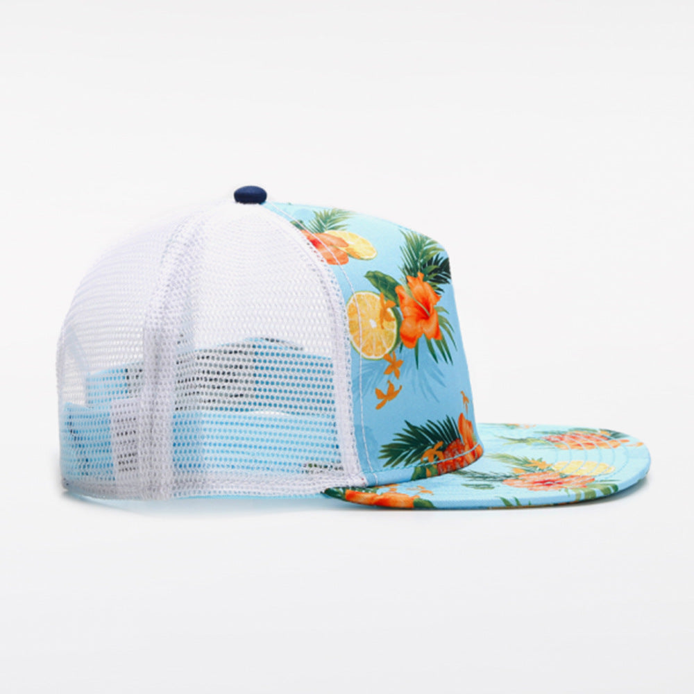 Trendy flat brimmed snapback hatssummer mesh breathable sunshade adjustable