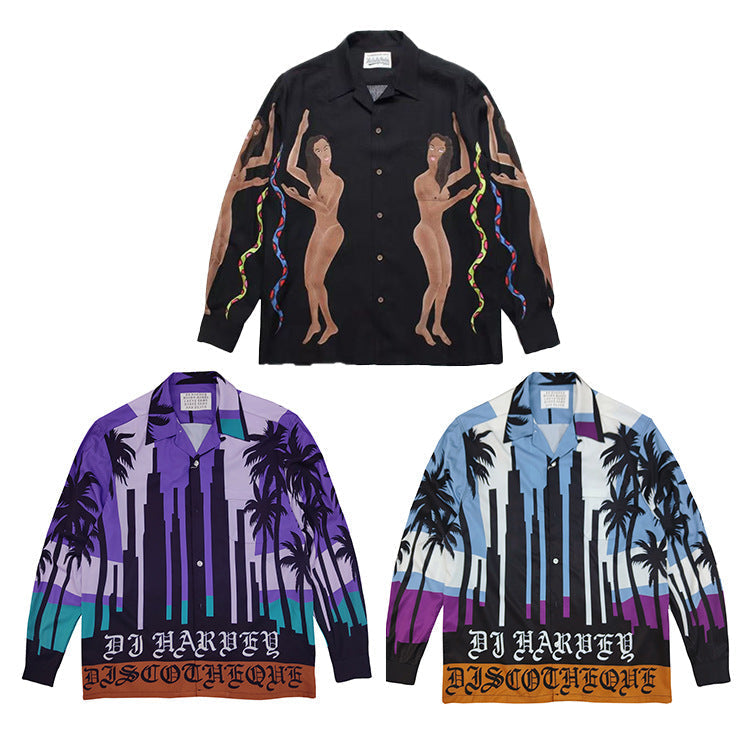 GUILTYPARTIES TIGER Long sleeved shirt DJ Harvey Coconut Tree, Dancing with Snakes, Hawaiian Long Sleeve Shirt