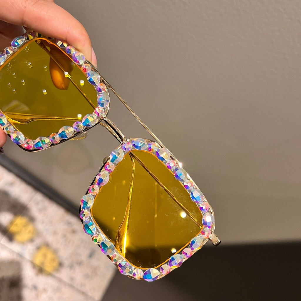Trendy punk glasses double beam diamond