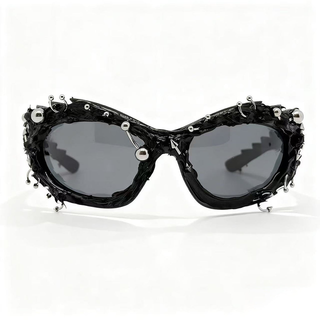 Trendy punk glasses dark asymmetrical frame