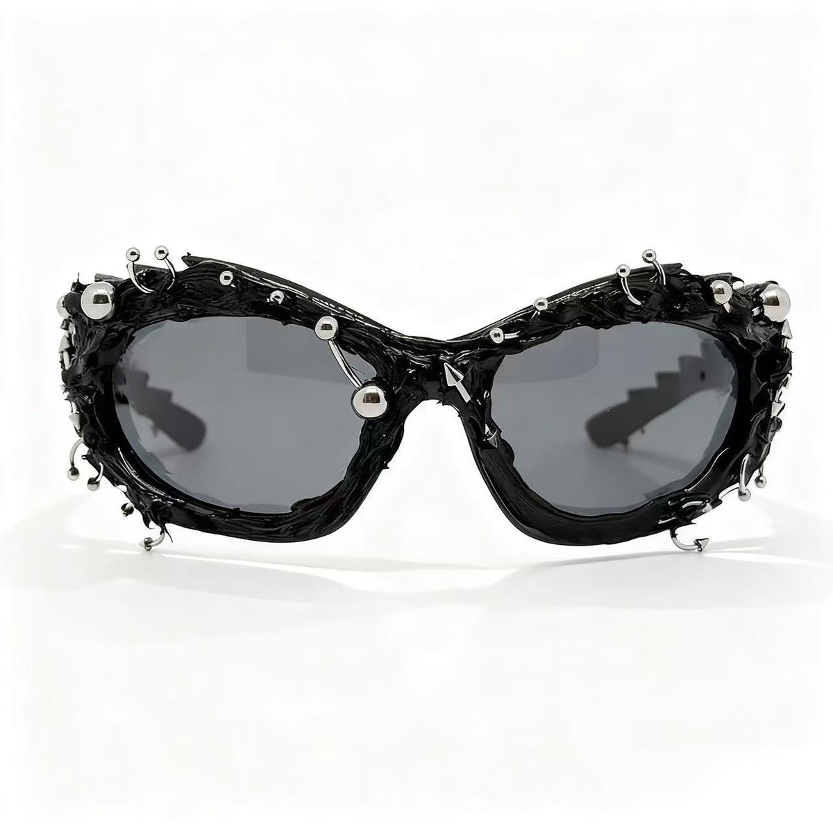 Trendy punk glasses dark asymmetrical frame