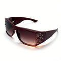 Trendy punk glasses retro large frame with diamonds y2k