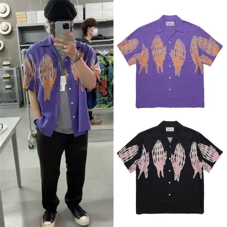 GUILTYPARTIES TIGER Shirts 21ss Limited Ghost Hand, Ghost Claw Print, Hawaiian Short Sleeve Shirt Men