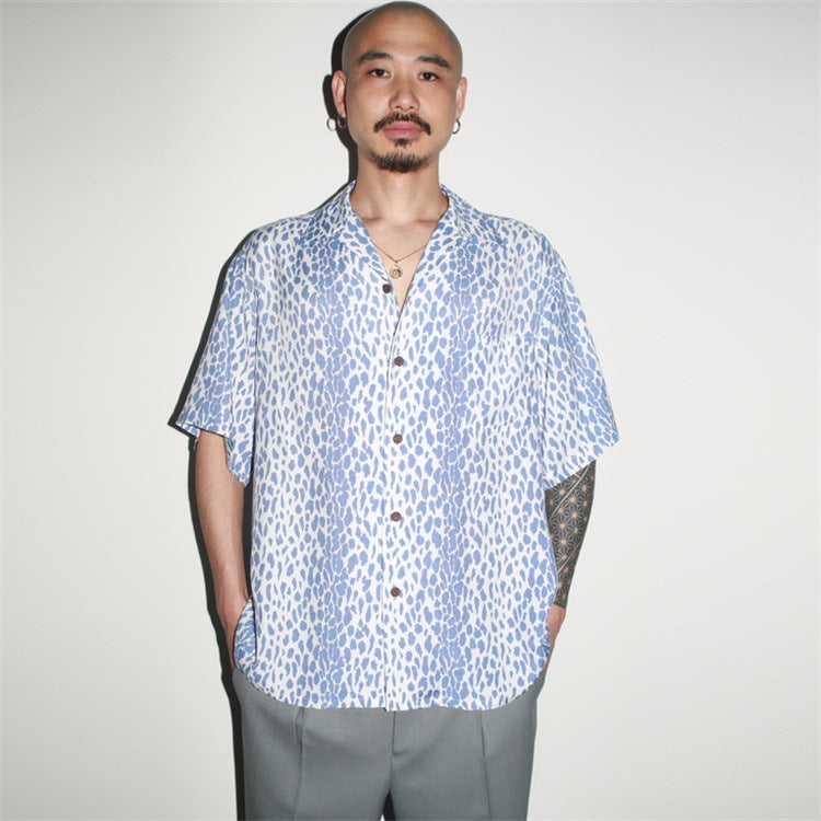 GUILTYPARTIES TIGER Shirts 23SS LEOPARD OPEN Leopard print Hawaiian short-sleeved shirt men