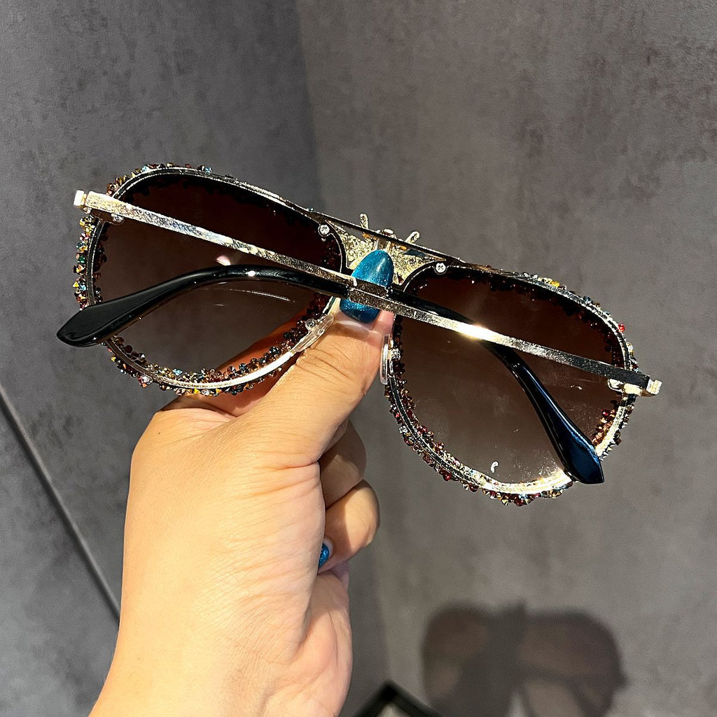 Trendy punk glasses bee diamond retro