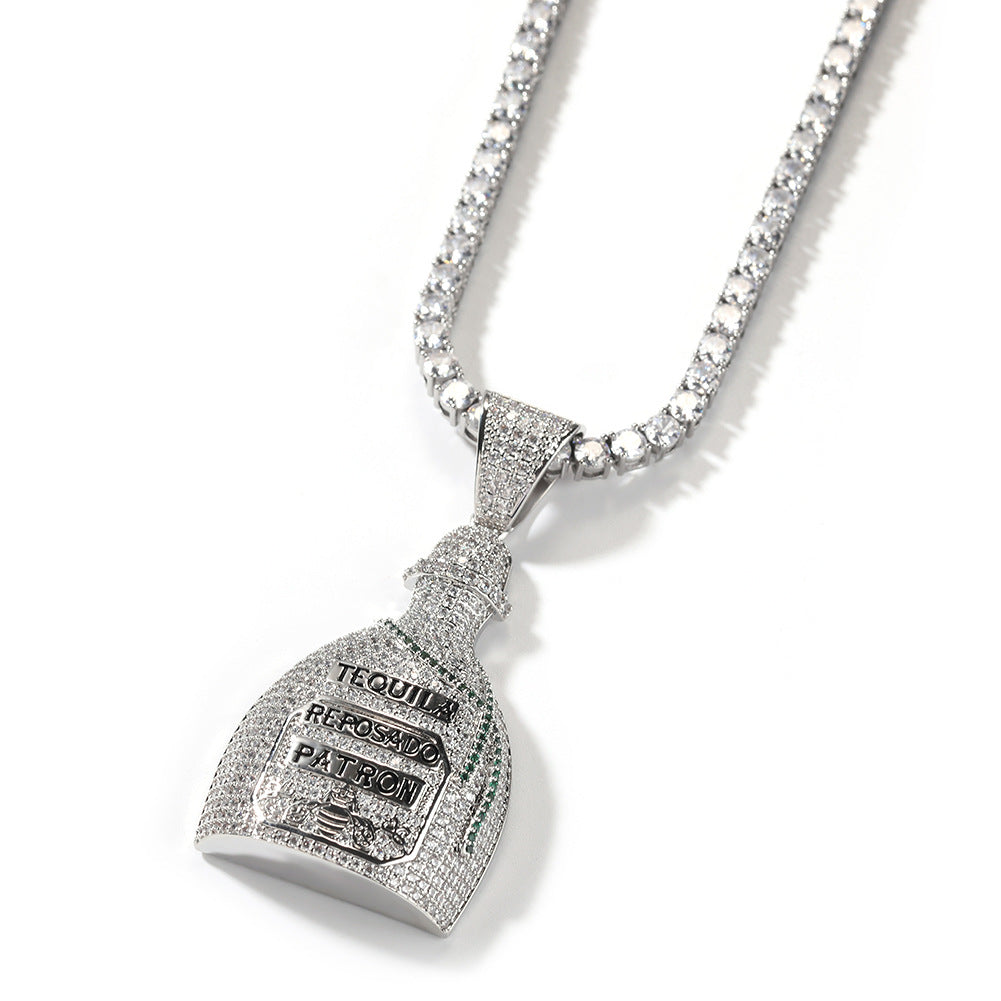 Jewelry Bottle Pendant Necklace Copper Set Zircon Hip Hop Rap Spectrum