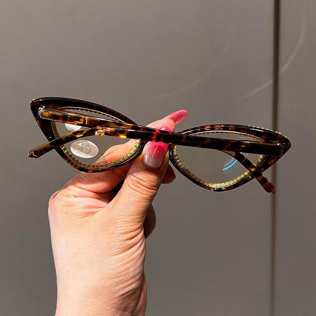 Trendy punk glasses rhinestone retro cat eye anti-blue light