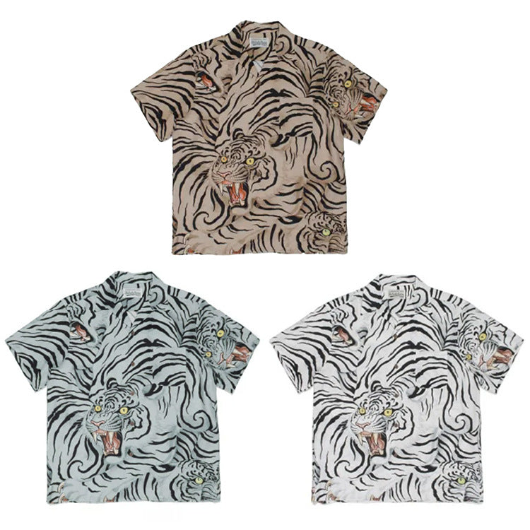 GUILTYPARTIES TIGER Shirts 21ss Tiger Tattoo Tattoo Print Hawaiian Short Sleeve Shirt Men