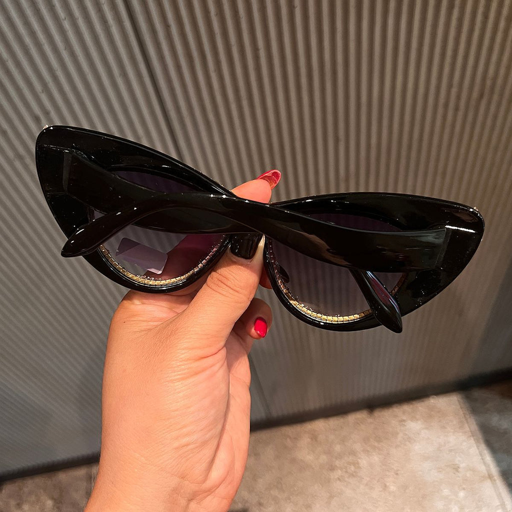 Trendy punk glasses big cat eye bling diamond