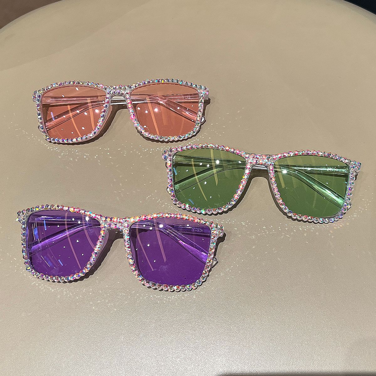 Trendy punk glasses square frame sparkling diamond