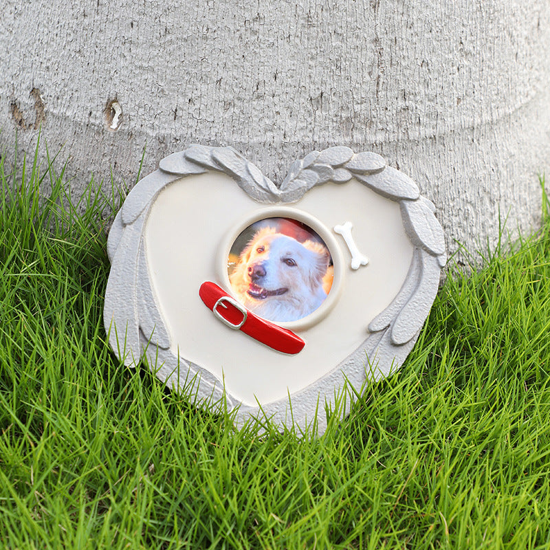 Pet Grave Marker Pet Funeral Memorial Love Angel Tombstone Cat Dog with Frame Heart Sacrifice Tag Ornament