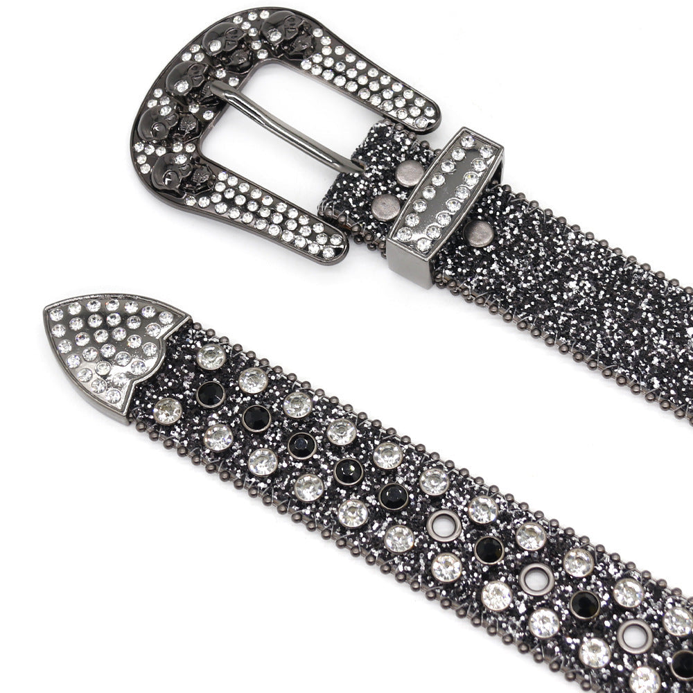 Hip-hop punk rhinestone belt skull