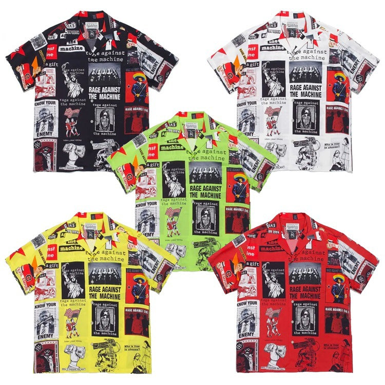 GUILTYPARTIES TIGER Shirts poster pattern, Cuban collar Hawaiian casual short-sleeved shirt for men and women