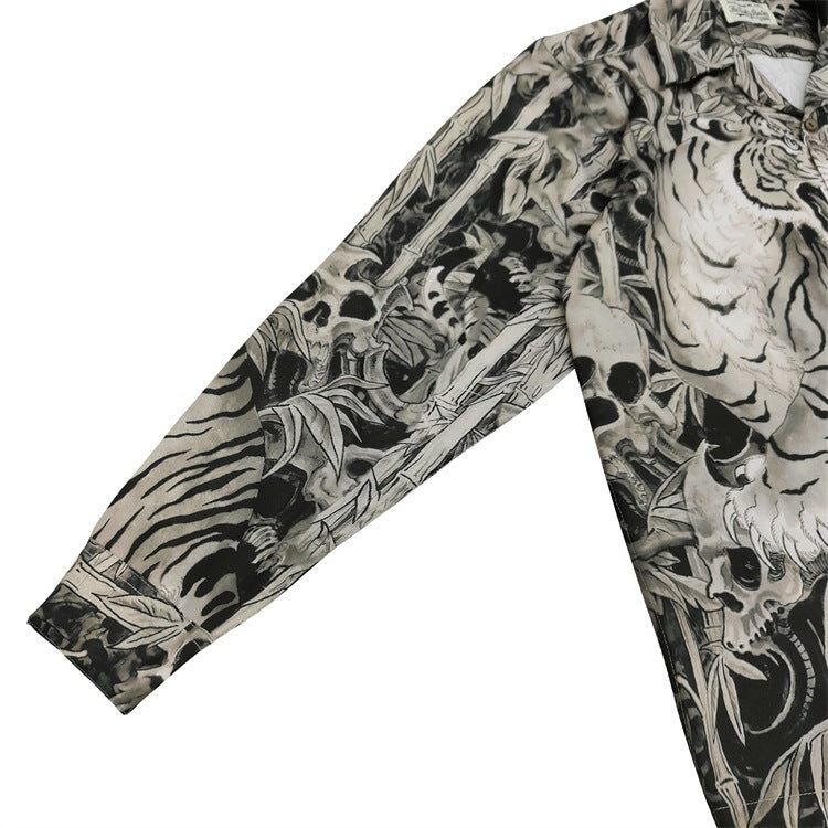 GUILTYPARTIES TIGER Long sleeved shirt 23FW Bamboo Forest Tiger TIMLEHI Hawaiian rayon long-sleeved shirt men