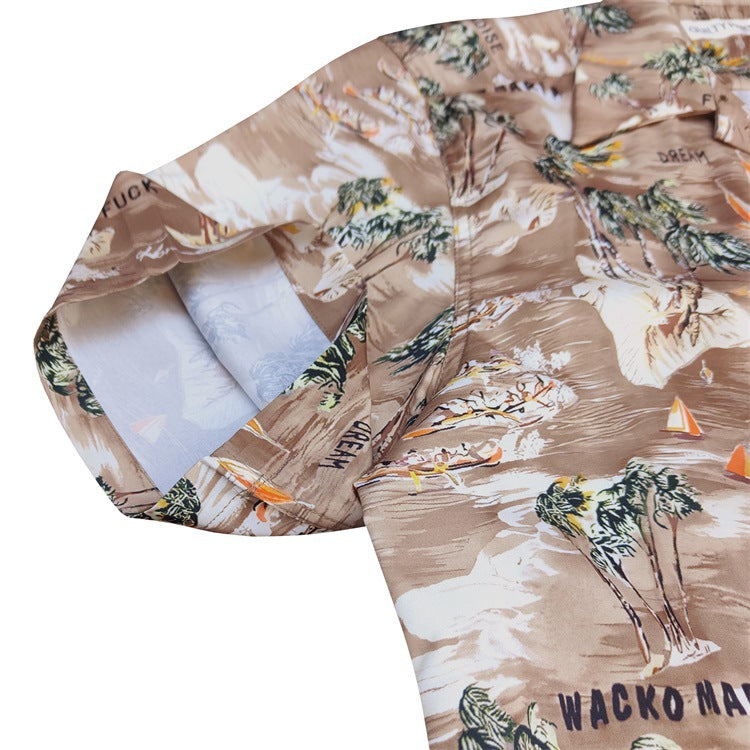 GUILTYPARTIES TIGER Shirts 24ss Coconut Island Style, Cuban Collar Casual Hawaiian Short Sleeve Shirt Men