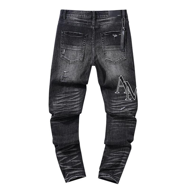 AMIRI Jeans Spring and Autumn AMII Letter Ripped Straight Jeans Men and Women