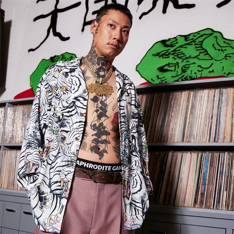 GUILTYPARTIES TIGER Long sleeved shirt Tiger totem full print Hawaiian long-sleeved shirt