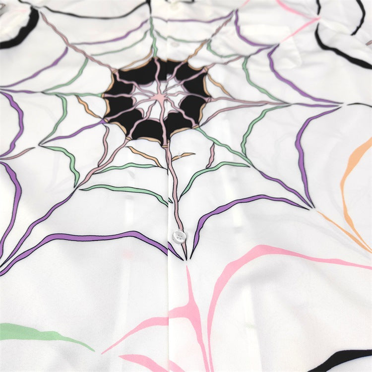 GUILTYPARTIES TIGER Shirts 21AW WOLF'S HEAD Spider Web, Hawaiian Short Sleeve Shirt Men