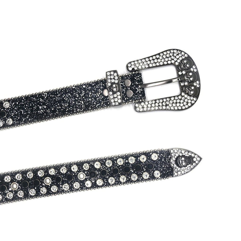 Hip-hop punk rhinestone belt men's flash silver inlaid pin buckle