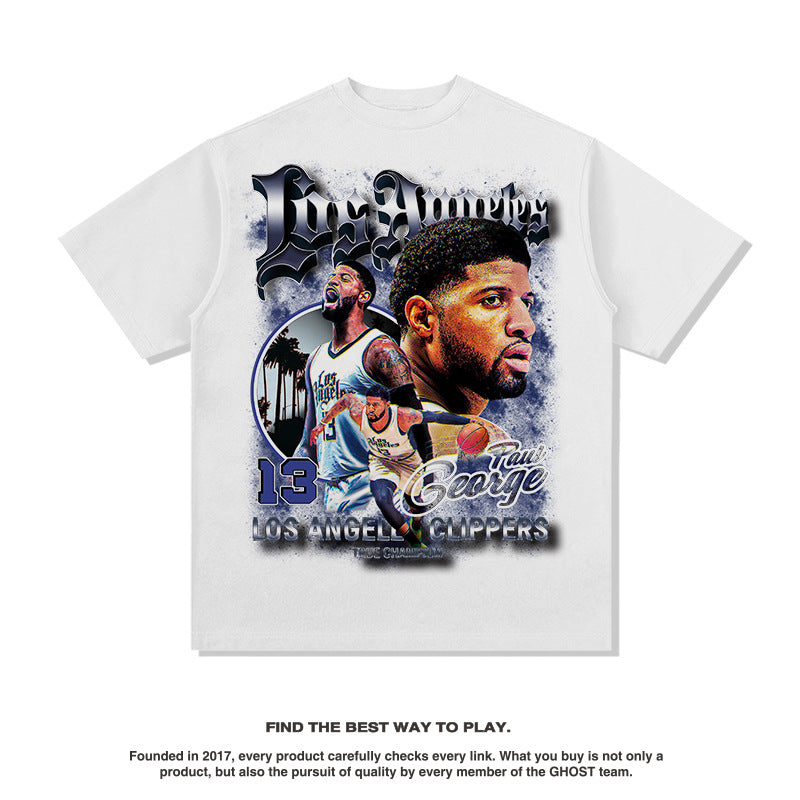 Nba T Shirt Paul George Vintage Basketball Star Printed Short Sleeve T-shirt Fashion Brand Loose Washed-out High-quality pure cotton comfortable and trendy clothing