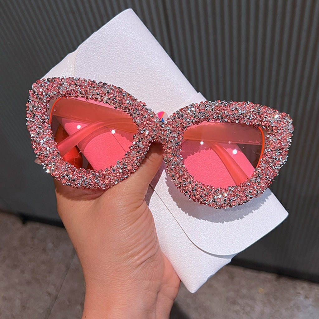 Trendy punk glasses large frame cat eyes with diamonds