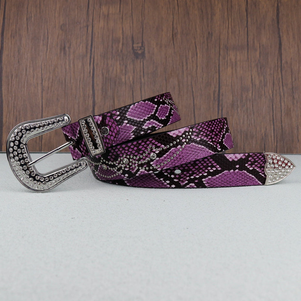 Hip-hop punk rhinestone belt python pattern